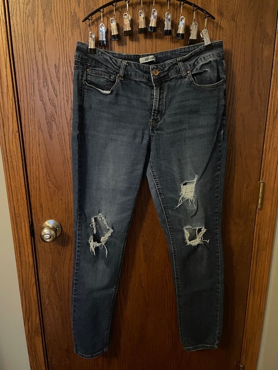 refuge Denim - refuge Distressed Dark Gray-Blue Skinny Jeans